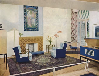 Výstavní obývací pokoj navržený Esmé Gordon, A.R.I.B.A., A.R.I.A.S., c1945