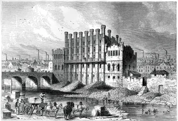 Vnější pohled na zámeckou brusírnu v Sheffieldu, 1886