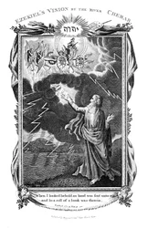 Ezechielova vize vozu na obloze a ruky v oblacích, která mu podává knihu, 1804