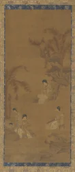 Hudebníky v zahradě pod banánovými palmami, dynastie Ming, 1368-1644.
