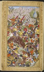 První bitva u Panipatu, 1526. Miniatura z Baburnamy, cca 1592.