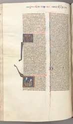 Fol. 247v, Kazatel, historická iniciála V, Šalamounovo učení, c. 1275-1300.