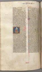 Fol. 249v, Píseň písní, historická iniciála O, panna a dítě, c. 1275-1300.