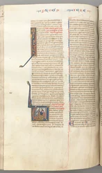 Fol. 292v, Jeremiáš, historická iniciála V, kamenování Jeremiáše, c. 1275-1300.
