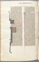 Fol. 454v, Thessalonians I, historická iniciála P, Pavel sedící s mečem a knihou..., c. 1275-13