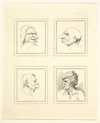 Čtyři hlavy z Characaturas od Leonarda da Vinciho, z kreseb Wincelslause Hollara, o..., 1786.