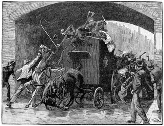 Osvobození vůdců feniánského spiknutí z policejního vozu, Hyde Street, Manchester, 1867