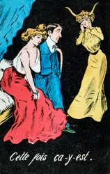 Francouzská karikaturní pohlednice z cizoložství, c1900