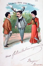 Francouzská karikaturní pohlednice z cizoložství, c1900