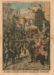 Francouzské jednotky jsou Srby nadšeně vítány, 1915.
