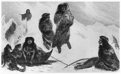 Fuegians jdou obchodovat s Patagonians, 1839