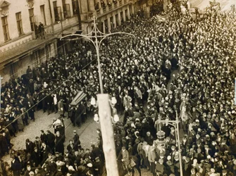 Smuteční průvod básníka Valerije Brjusova, Moskva, SSSR, 12. října 1924