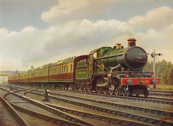 G.W.R. Cornish Riviera Limited Express v plné rychlosti, - Engine Pendennis Castle., 1926