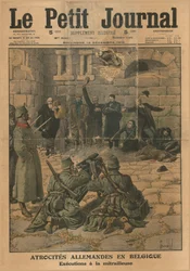 Německá zvěrstva v Belgii: poprava kulometem, 1915.