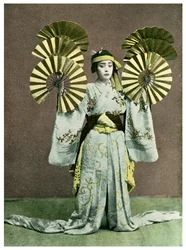 Dívka předvádějící fanouškovský tanec, Japonsko, 1904