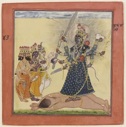 Bohyně Bhadrakali uctívaná bohy z tantrické série Devi, c. 1660
