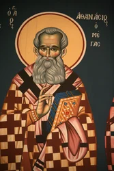 Řecká ortodoxní ikona znázorňující svatého Athanase, velkého Soluňského Řecka