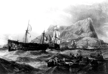 HMS Victory odtažena zpět na Gibraltar, 1805, 19. století