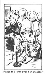 Podává formulář přes rameno, 1940