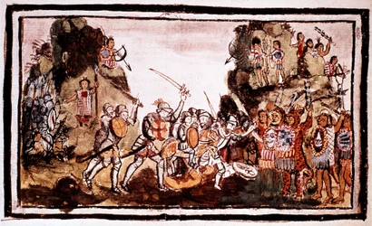 Hernando Cortes Cortez 1485-1547, španělský dobyvatel, útočící na domorodce v Mexiku