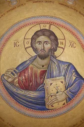 Kostel svatého hrobu, strop katolíků, mozaika Christ Pantocrator, Jeruzalém, Izrael