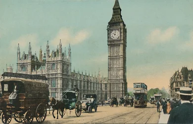 Houses of Parliament a Westminster Bridge, Londýn, c1900.
