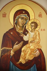 Ikona v ruském pravoslavném kostele Máří Magdalény na Olivové hoře: Panna Maria s dítětem, Jeruzalém, Izrael