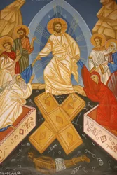 Ikona v pravoslavném kostele svatého Jiří, Madaba: Kristovo vzkříšení, Madaba, Jordanie