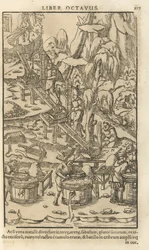 Ilustrace z De re metallica libri XII od Georgiuse Agricoly, 1556