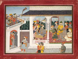 Ilustrace k desáté a jedenácté knize Purana, c. 1830.