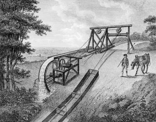 Nakloněná rovina poháněná vodním kolem používaná na kanálu, 1796