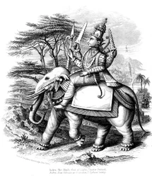 Indra, hlavní představitel védských bohů Indie nasedl na svého slona, c1880