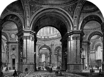 Interiér katedrály St Pauls, Londýn, druhý návrh, 17. století 1882
