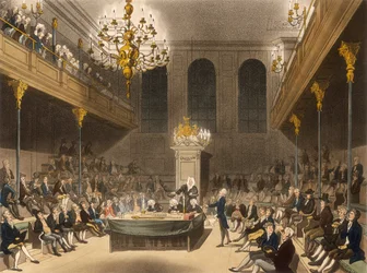 Interiér Dolní sněmovny, Westminster, Londýn, 1809