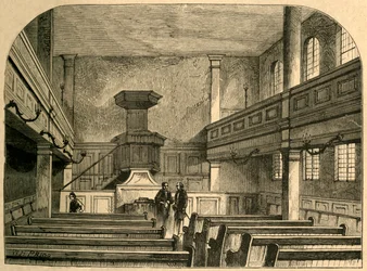 Interiér moravské kaple ve Fetter Lane, 1897.