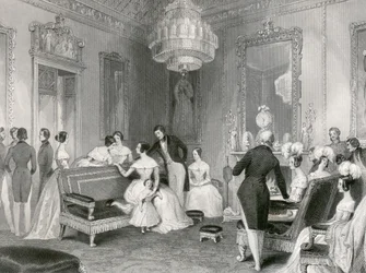 Interiér žlutého salonu, Buckinghamský palác, Londýn, 1840