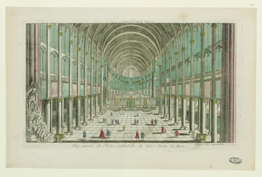 Vnitřní pohled na katedrálu Notre-Dame de Paris, cca 1770.