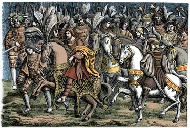 Rozhovor mezi Františkem I. a Jindřichem VIII., na poli Zlatého plátna, 1520, 1870.