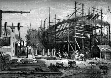 Železná loď, loděnice Messrs Samudas, Isle of Dogs, Londýn, c1880