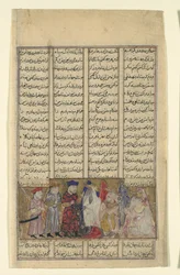 Iskandar v přítomnosti bráhmanů, Folio od Shahnamy..., ca. 1330-40.