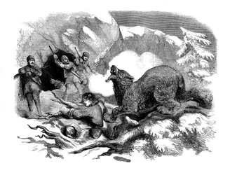 Jack Curlings úzký útěk před divokým medvědem, 1855
