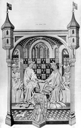 John Talbot, hrabě ze Shrewsbury, představuje knihu Margaret z Anjou, c1445, 1910