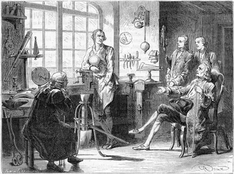 Joseph Black na návštěvě Jamese Watta v jeho dílně v Glasgow, c1760 c1879
