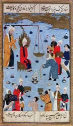 Joseph je prodán do Egypta Malikem, od manželky Josefa a Potifara (Yusuf u Zulaikha) 1550 (vellum)