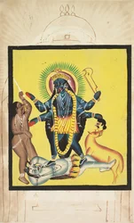 Kali stojící na Shiva, 1800s.