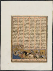 Khusrau Parviz prchá Bahram Chubineh a je zachráněn Angelem Sarushem recto, , c. 1299.