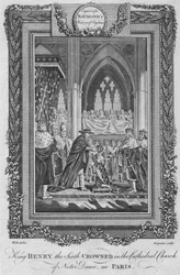 Král Jindřich Šestý korunován v katedrálním kostele Notre Dame v Paříži, c1787