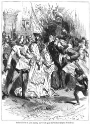 Král Richard I. 1157-1199 tasí svůj meč na kardinála papežského legáta
