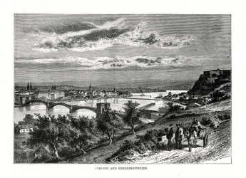 Koblenz a Festung Ehrenbreitstein, Německo, 1879