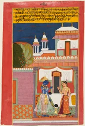 Krišna a Radha se hádají, z Rasikapriya, c. 1680.